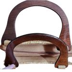 Vintage 2004 Cappelli Straworld basket weave Safari animal Purse Wood Handles Tan Photo 5