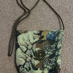 Handmade EUC Tapestry Cat Design Cross Over mini Purse Beige Light Weight VTG Photo 0