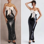 House Of CB  'Holly' Black Sequin Strapless Bow Maxi Dress NWOT‎ size S Photo 1