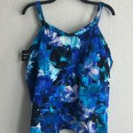 Swim Solutions Women’s Plus Floral Underwire Tankini Swim Top, NWT, Size 16W Blue Photo 3