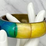 Vintage Chunky Rainbow Inlay Bangle Bracelet ✨ Gold Photo 5