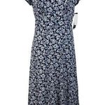 Perceptions NY SZ 8 A-Line Midi Dress Floral Cap Sleeve Empire Waist V-Neck Blue Photo 0