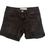 RSQ Jeans Denim Hampton MIDI Cuff Shorts Women's Size 1 Black Short Distressed Photo 0