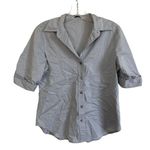 Ann Taylor Medium Grey Button Up Shirt Short Sleeve Cuffed Sleeves Photo 0