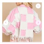 POL Patchwork Fringe Distressed Denim Jacket - Pink/Off White Photo 9
