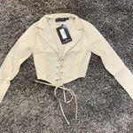 Pretty Little Thing  Stone Stretch Woven Lace Up Shirt, Size 2 Photo 3