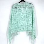 Alberto Makali NWT Women's Lace Sheer Fringe Hem Poncho Mint Green Size S/M Photo 1