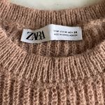 ZARA  Camel Tan Ruffle Shoulder Crewneck Cropped Sweater Size Medium Photo 5