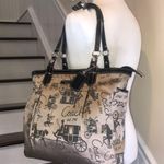 Coach Vintage Horse & Carriage Tan Satin Shoulder Bag Black Leather Straps Photo 2