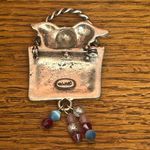 AJMC Vintage Brooch Pin Guardian Angel of Shoppers Bag with Hearts and Beads Silver Photo 2