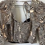 Farm Rio NWT + Anthropologie Puff-Sleeved Sweetheart Blouse Top in Black / Cream Photo 5