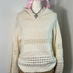 Anthropologie Pointelle Knit Crochet Open Knit Cream Hoodie Pullover Sweater S Tan Photo 0