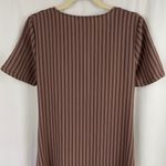 ZARA New  Ruffled Ruched Dress V-Neck Short Sleeve Midi Brown Stripe Photo 11