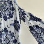 Forever 21  Contemporary Blue Floral Cold Shoulder Bell Sleeve Dress, Size XS Photo 12