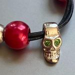 Painted Shell Bracelet Black Red Skulls Leather Silver Tone Goth Emo 7.5" NWOT Photo 2