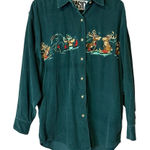 Vintage Basic People Everywhere Reindeer Christmas Holiday Sot Corduroy Shirt M Green Size M Photo 0