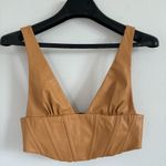 ZARA Top Womens Medium Camel Cropped Faux Leather Corset Festival Feminine Edgy Photo 1