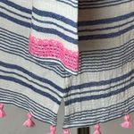 Vineyard Vines  Cover Up Women Large Blue White Stripe Cotton Tassels Tunic Beach Photo 7
