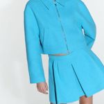 ZARA  Pleated Tweed Weave Textured Mini Skirt Skort Shorts Blue S NEW Photo 11