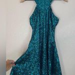 Dress the Population Teal Sequined Sequin Mini Halter Skater Dress size Small Photo 6