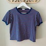 Brandy Melville  Striped Cropped Tee Shirt Blue/Red Sz OS Photo 0