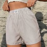 NWT Y2K Striped Elastic High Waisted Straight Leg Boxer Shorts Photo 2