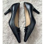 Nordstrom Vintage Sz 8.5N Leather Black Heel Pumps Bow Square Elongated Toe Photo 2