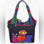 NWT Laurel Burch Three Amigos Dog Cat Large Tote Bag Zip Shoulder Purse Canvas Black Photo 2