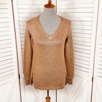 Ella Moss Elsa‎ Moss Beatrix Metallic Copper Penny V Neck Zipper Hem Tunic Sweater Medium Photo 1