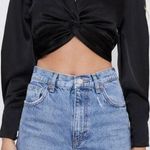 ZARA Women's Long Sleeve Black Satin Twist Front Top Size S Photo 0