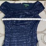 Ralph Lauren Lauren  Evening Navy Sequin Mesh Ruched Dress, Size 0 Photo 8