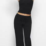 SKIMS  Pants Womens Medium Black Cotton Jersey Straight Leg Pant in soot Lounge Photo 0