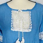 Swimsuit Coverup Dress Women One Size Blue White Crochet Lace Trim Boho Peasant Photo 3