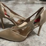 Nine West Fantasy 7 champagne satin stiletto Heels with rhinestone Straps Photo 0