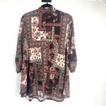 Cocomo Floral Bandana Print 3/4 Sleeve Mock‎ Neck Blouse Medium Boho Patchwork Brown Photo 3