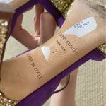 Kate Spade Corinne Carla Glitter Gold Purple High Heel Peep Toe Shoes Like New Photo 9