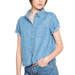 Brandy Melville Peyton Denim Crop Top Short Sleeve Blue Cotton Button-Front Sz S Photo 0