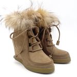 Cecelia New York Holly Wedge Bootie Chestnut Suede Fox Fur Lace Up Boot Size 9 Brown Photo 6