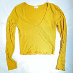 Heart & Hips  yellow Ribbed long sleeve v neck tee shirt,‎ size Small Photo 0
