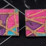 Vintage Stud Earrings Pink/Purple/Teal Geometric Artist Statement Photo 0