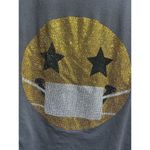 Le Superbe Small Keep Smiling Rhinestone Sequin Mask Graphic Tee Bling Grey Gray Photo 6