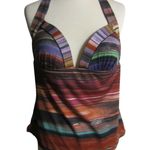 Leilani Striped Halter Swim Top Boho Festival Y2K Style Size 10 Red Photo 1