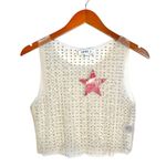Love j Crewneck Sleveless Pearl & Rhinestone Sheer Ivory Mesh Crop Tank Top Photo 5