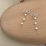 Elegant Bow White Pearl Dangle Drop Earrings for Women Gold Photo 1