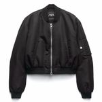 ZARA Cropped Nylon Rocker Oversized Bomber Jacket Black Sz S Photo 7