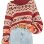 Free People Check Me Out Fair Isle Pullover Red White Sz XL Photo 0