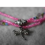 Source Unknown So Pretty In Pink Triple Layer Beaded Silver Tone Dragonfly 7"-8" Bracelet Photo 1