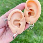 2 Pieces Silver Tone Chained Earrings Set Photo 2