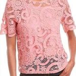 Nanette Lepore  Lace Crochet Sheer Pink Lined Bobo Spring Bloom Bow tie Blouse S Photo 0