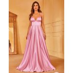 Satin Formal Ball Gown Pink‎ Spaghetti Strap Cross Back Maxi Dress Sz M Pink Size M Photo 1